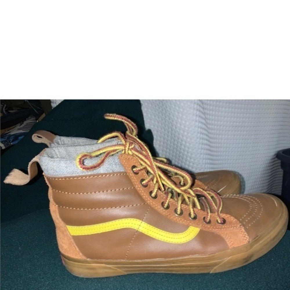 Vans Sk8 Hi MTE Brown Suede‎ Yellow Stripe Lace Up High Top Mens Shoes
